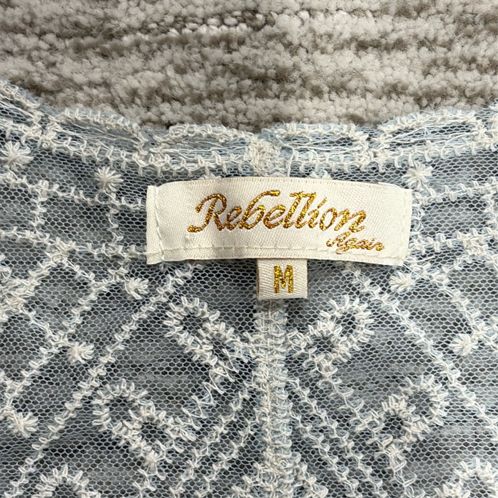 Rebellion Sheer Mesh Embroidered Beach Cover Up Cardigan Size M Blue Long Duster - Picture 2 of 14
